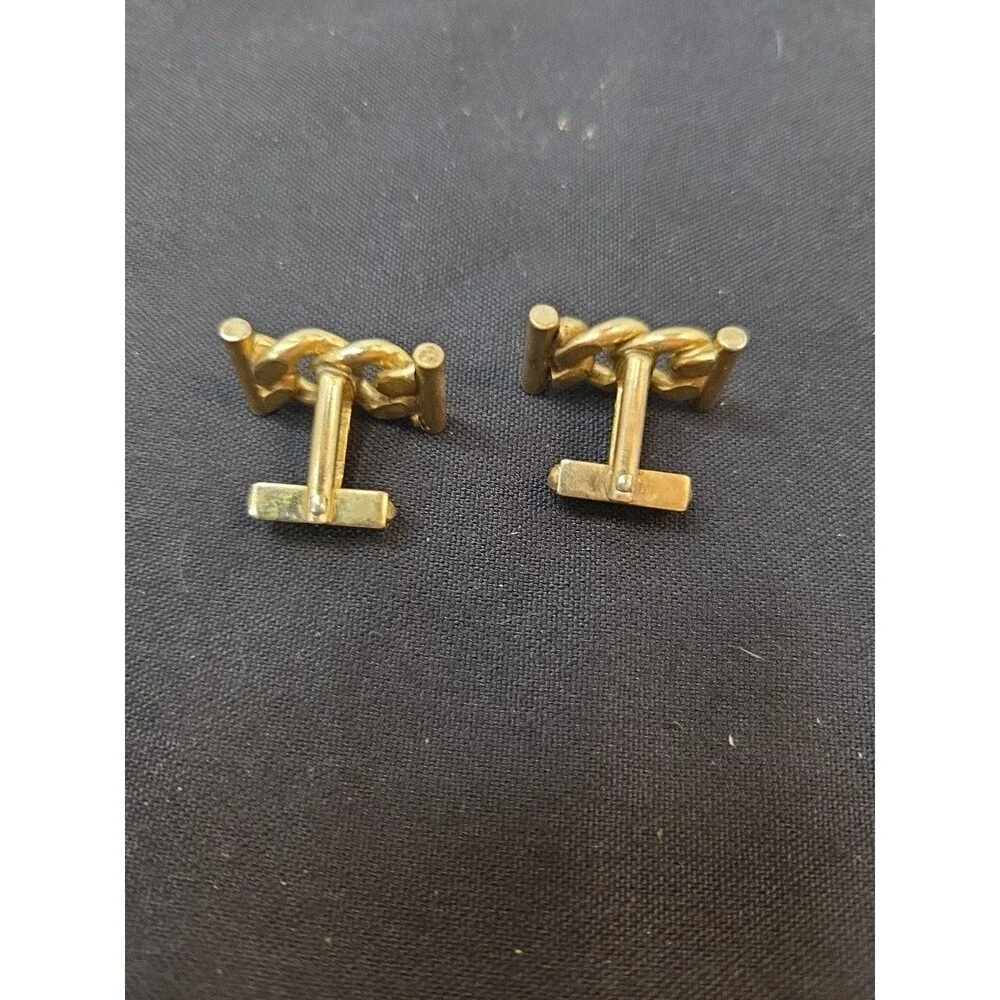 Vintage Ansen Cufflinks With Tie Chain Goldtone